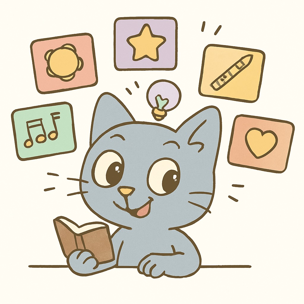 Gato con tarjetas flotantes