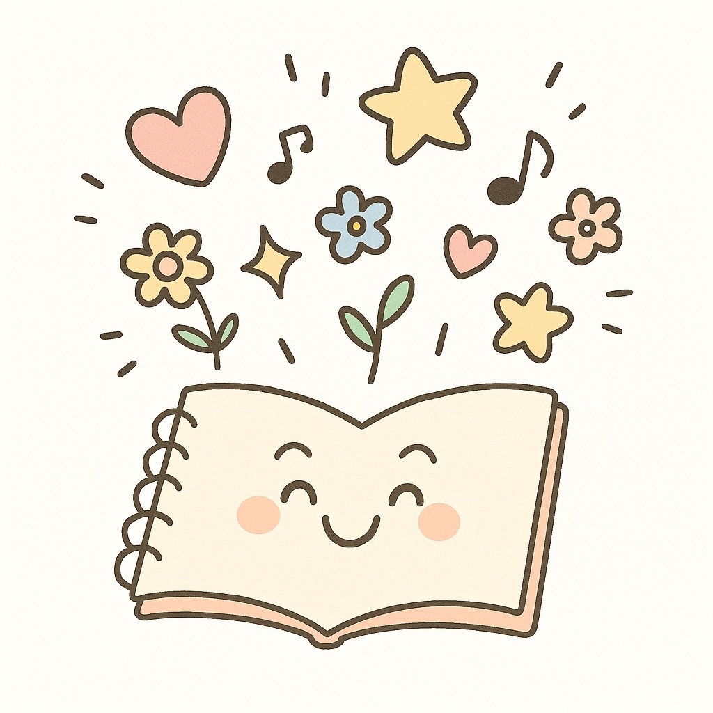 Doodle cuaderno con estrellas y corazones