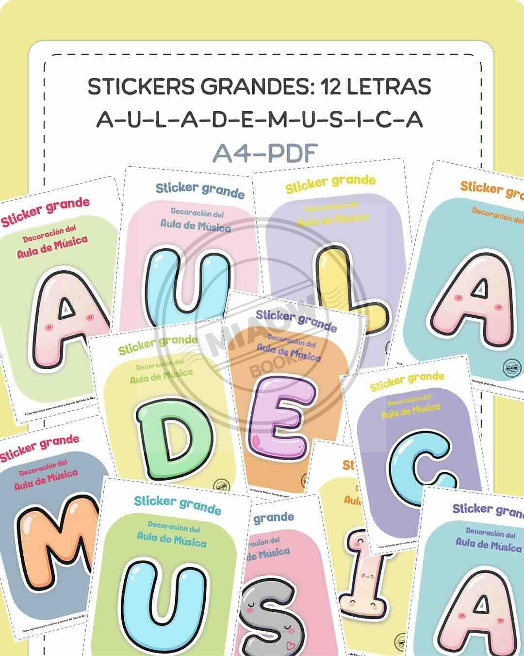 Stickers Letras A-U-L-A-D-E-M-Ú-S-I-C-A – Pack imprimible A4 para aula de Música - Imagen 2